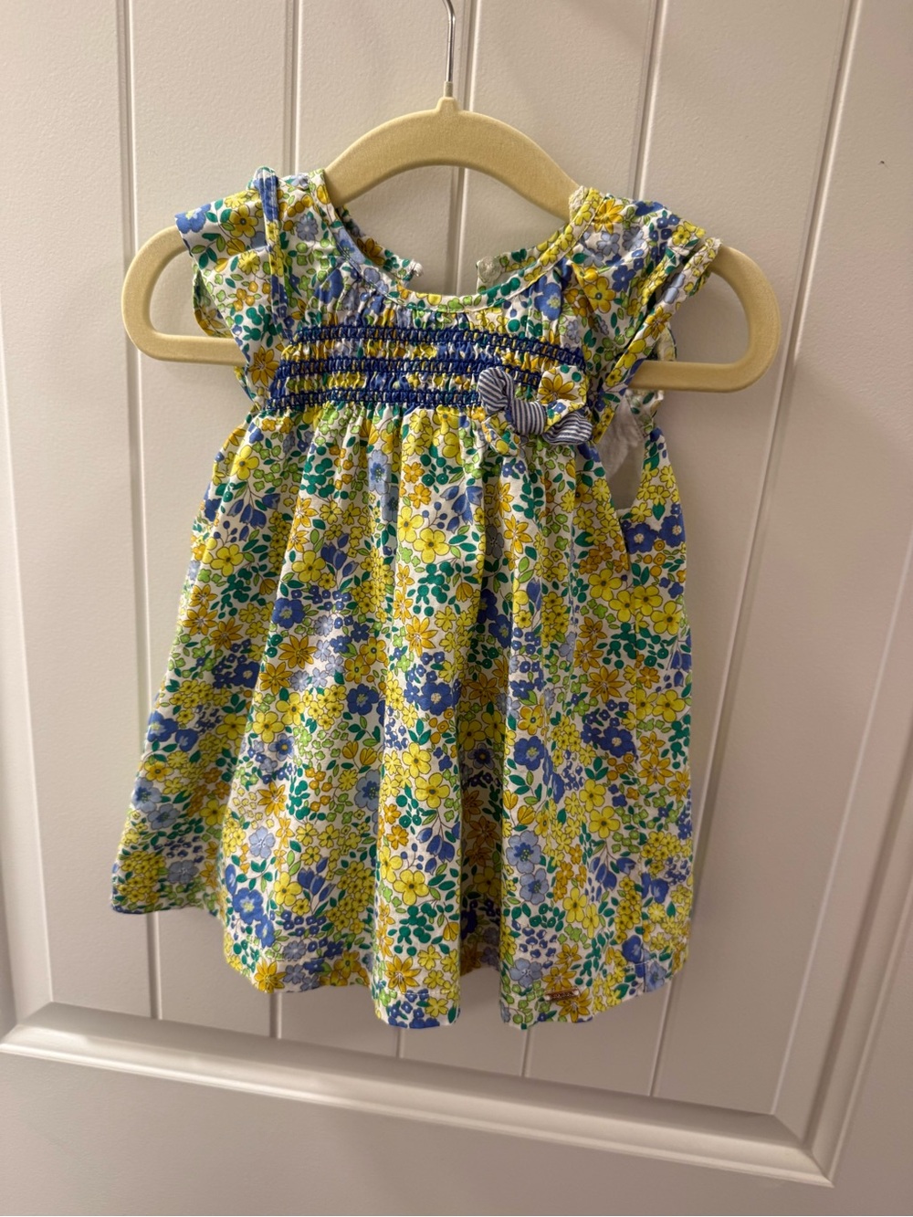 Mayoral Floral Smocked Dress in Yellow, Blue & Green